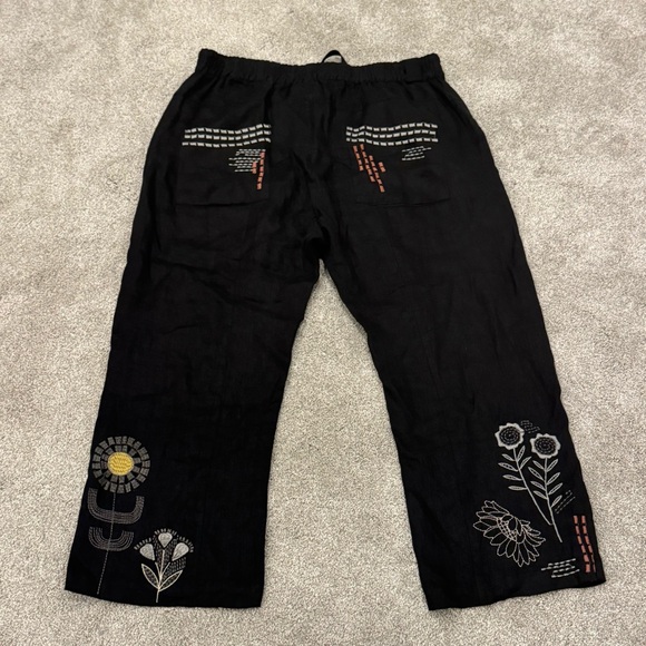 Johnny Was Biya Zara linen pant Black with embroidery size large - Picture 4 of 9